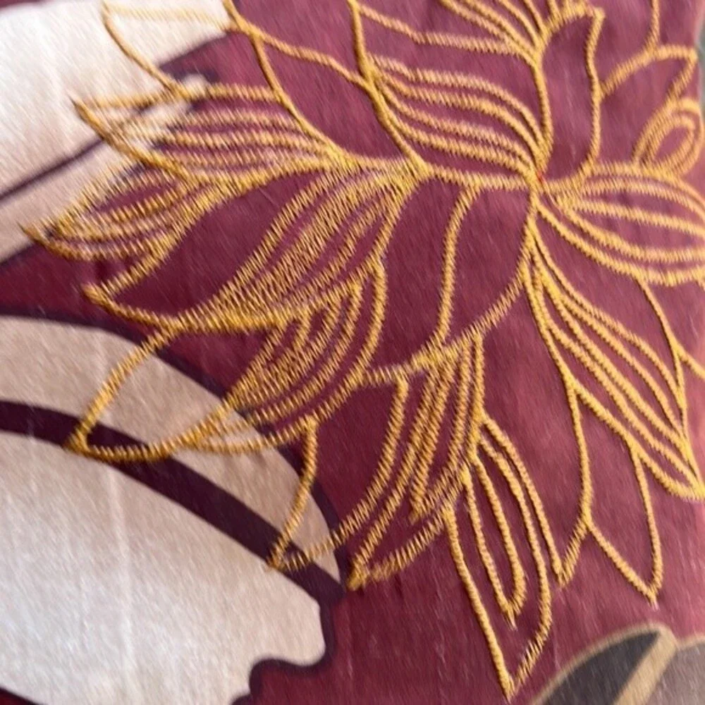 Decorative Maroon Floral Throw Pillow 16x16 Accent Cushion Large Flower Design